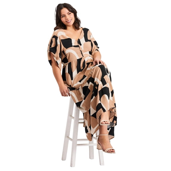 Avenue Women's Plus Size Ivy Tiered Button Front Dress