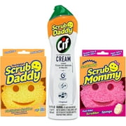 Scrub Daddy OG + Scrub Mommy + Cif All Purpose Cleaning Cream, Original - Multi Surface Household Cleaning Cream, 2 Sponges and 1 All Purpose Cleaning Cream