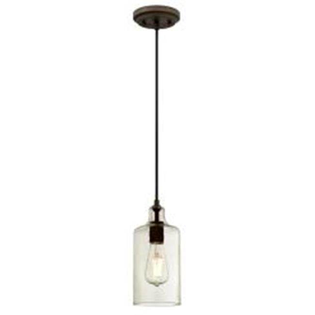 1 Light Mini Pendant Oil Rubbed Bronze Finish with Clear Textured Glass