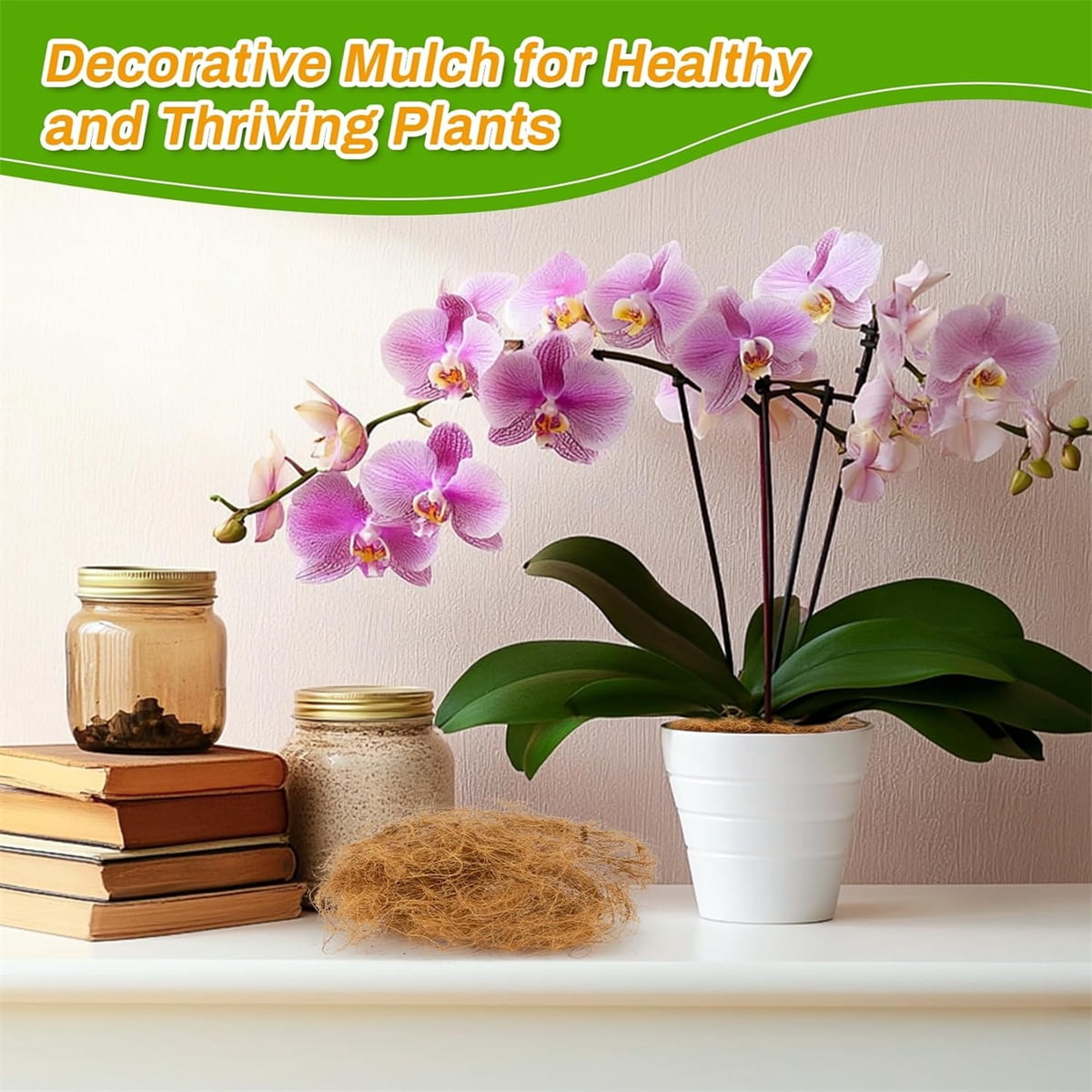 Tutuviw Long Coconut Husk Fiber Mulch Silk,Pure Coconut Shell Fiber for Bird Nest,Plant Coconut Fiber Substrate,Clean Coconut Shell Moss Covering for Orchids Pot Plant (0.55 Pounds)