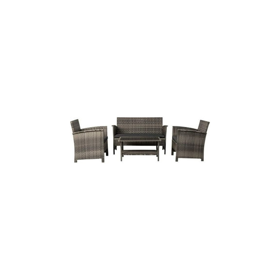 Patio Furniture Set Outdoor Wicker Conversation Set Gray Cushions Tempered Glass Table