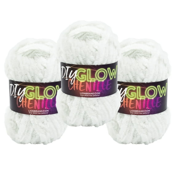 Lion Brand Yarn DIY Glow Chenille Pearl Super Bulky Polyester Yarn 3 Pack