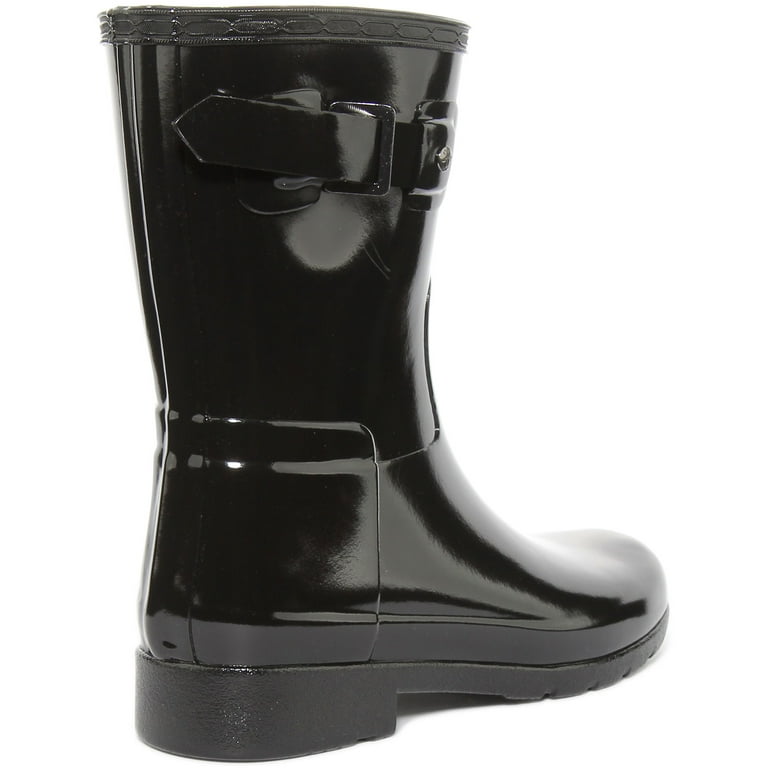 Hunter short gloss rain boots black 2025