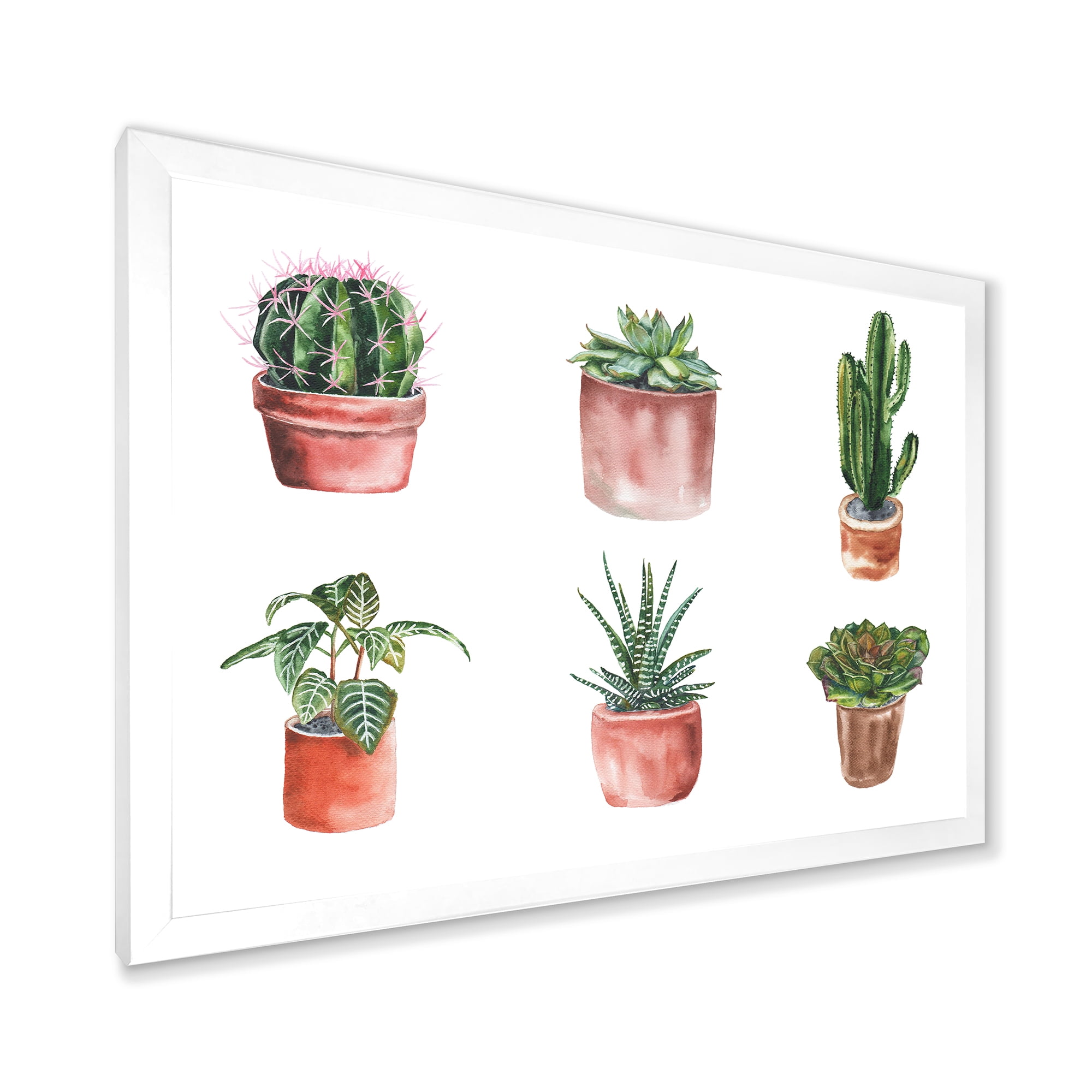 Designart 'Cactus and Succulents In A Clay Pot ' Traditional Framed Art Print