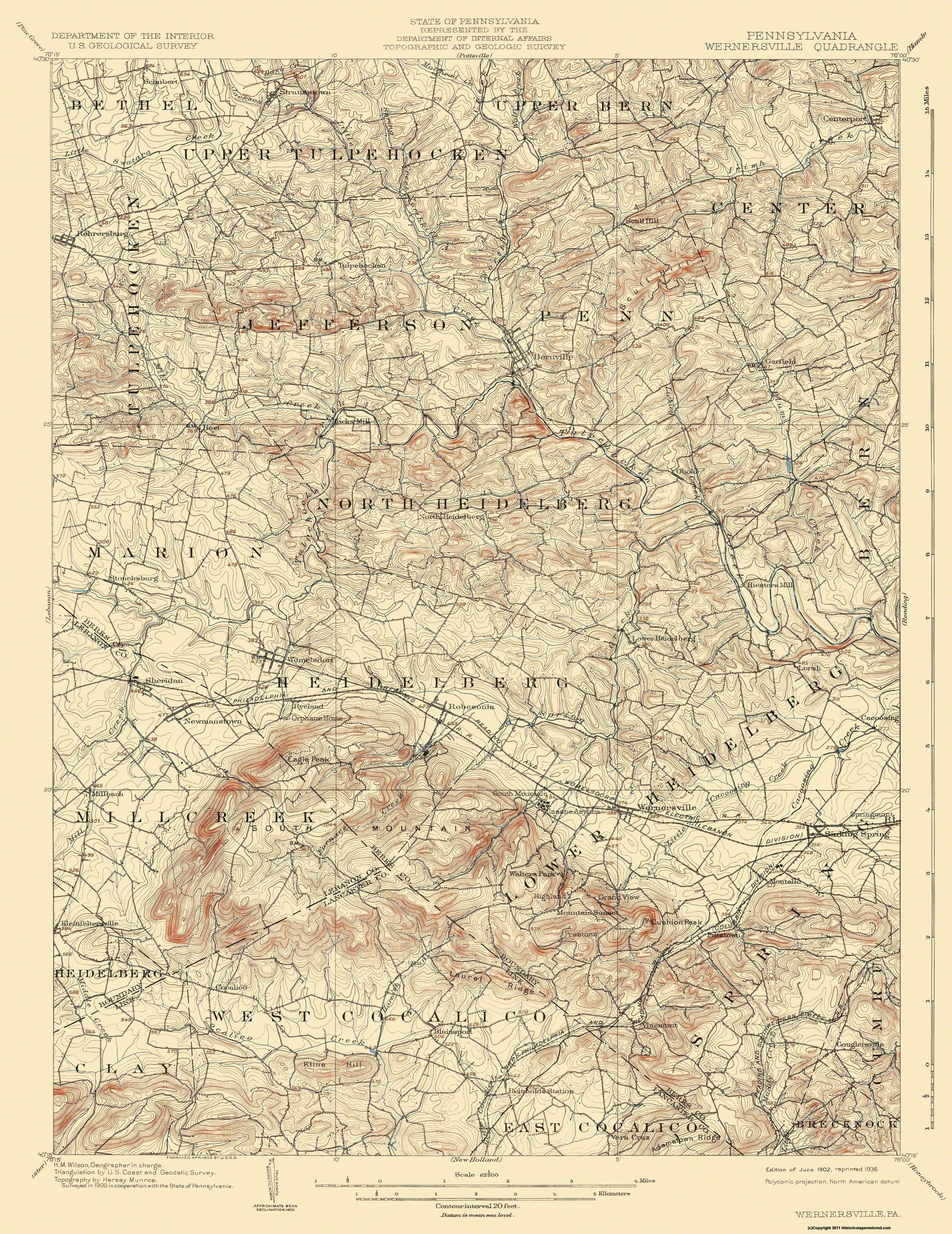 Topo Map Wernersville Pennsylvania Quad USGS 1902 23 x 29.79