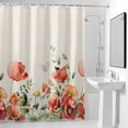 thumbnail image 4 of Red Flowers Daisy Fabric Shower Curtain Leaves Plant Beige Washable Shower Curtains for Bathroom, Waterproof Bath Curtain with Hooks Home Decor 36x72in, 4 of 8