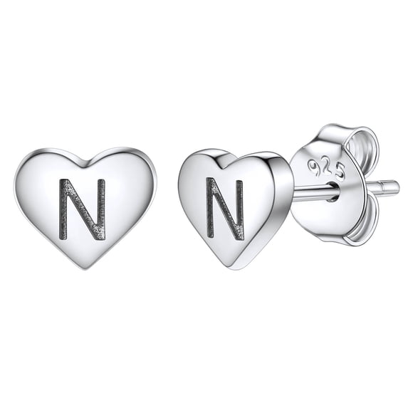 Pendientes de corazón inicial de Silvora, tachuelas de plata esterlina hipoalergénicas para mujer, diminuta letra N, dijes de oreja, regalo de joyería para cumpleaños, día de la madre