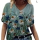 thumbnail image 1 of Camiseta de mujer con estampado floral, manga corta, cuello en V, blusa de playa, azul verde, L Advancent AP002484-18, 1 of 4