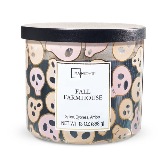 Mainstays 3-Wick Fall Farmhouse Scented Candle with Halloween Wrap, 13 oz