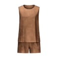 thumbnail image 2 of 2 Piece Linen Set for Women with Pockets Beach Casual Travel Outfits Sleeveless Tank Tops and Shorts (M, Brown), 2 of 6