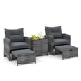 thumbnail image 1 of Gymax 5 PCS Rattan Furniture w/ 2 Ottomans & Tempered Glass Coffee Table Patio Gray, 1 of 4