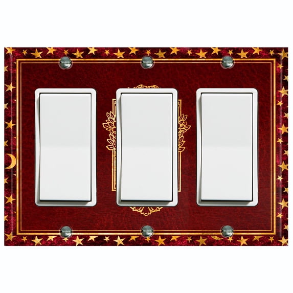 Metal Light Switch Plate Cover Elegant Gold Candle Frame Starry Moon Maroon FRA034