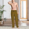 thumbnail image 2 of Balery Retro Yellow and Black Houndstooth Pantalones de pijama para hombre, pijama ultraligero, pantalón de descanso-X-Large, 2 of 6