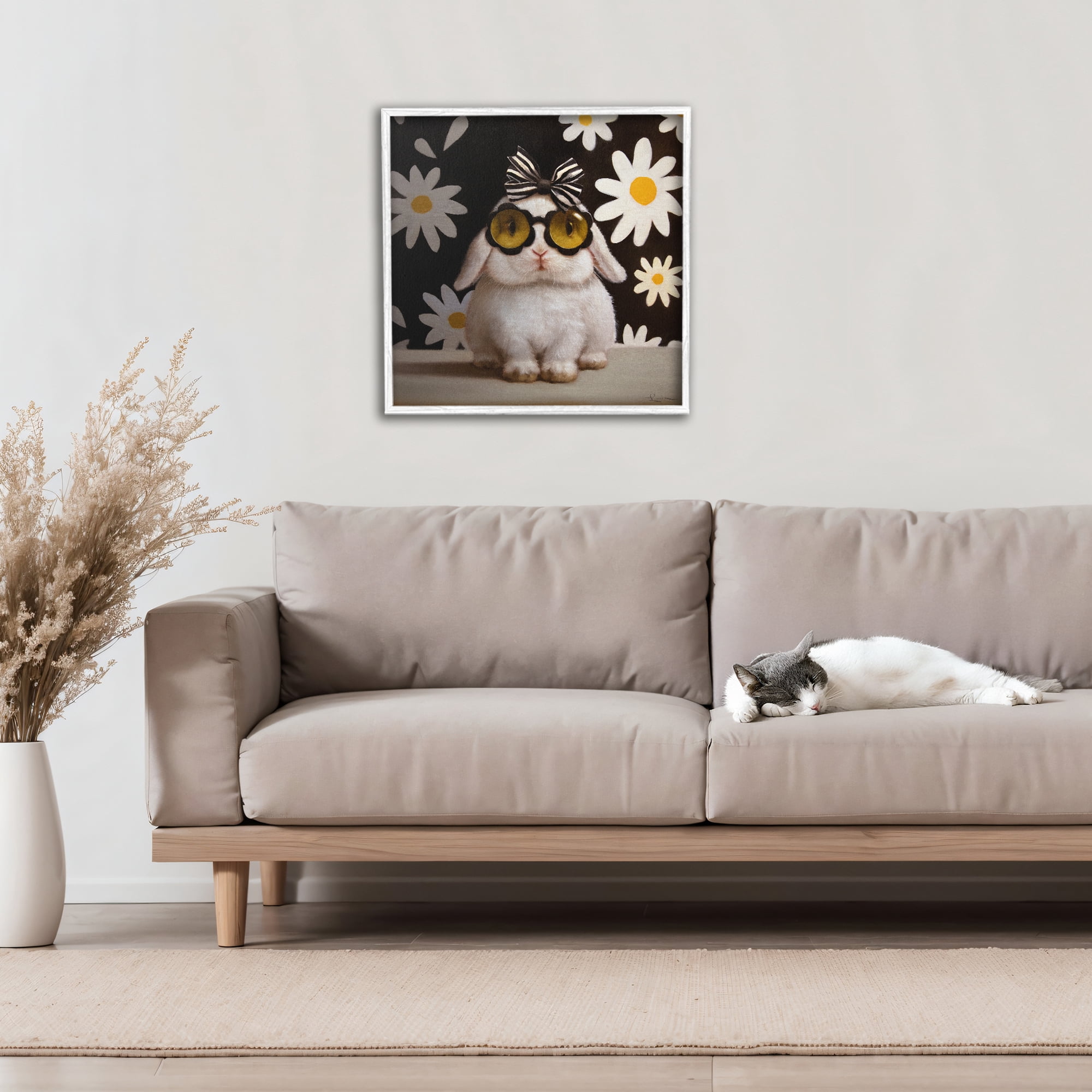 Stupell Industries Boopsie Daisy Bunny White Framed Giclee Art, design by Lucia Heffernan