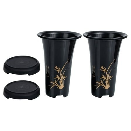 Baluue Flower Pot Planter Large Round Plastic Black 2Sets
