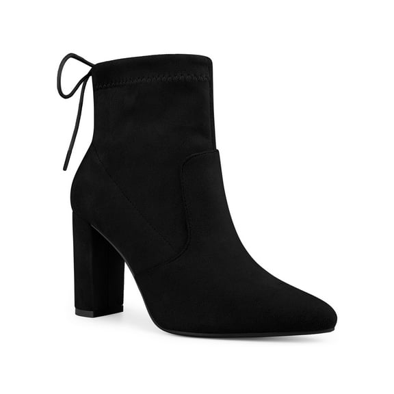 BLISSFUL STEP Women's Pull on Drawstring Block Heel Ankle Boots Black 7.5