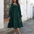 thumbnail image 3 of AherBiu Robes Boho pour Femmes Col Carré Smocké Manches Longues à Volants Robe Maxi Fluide de Plage, 3 of 7