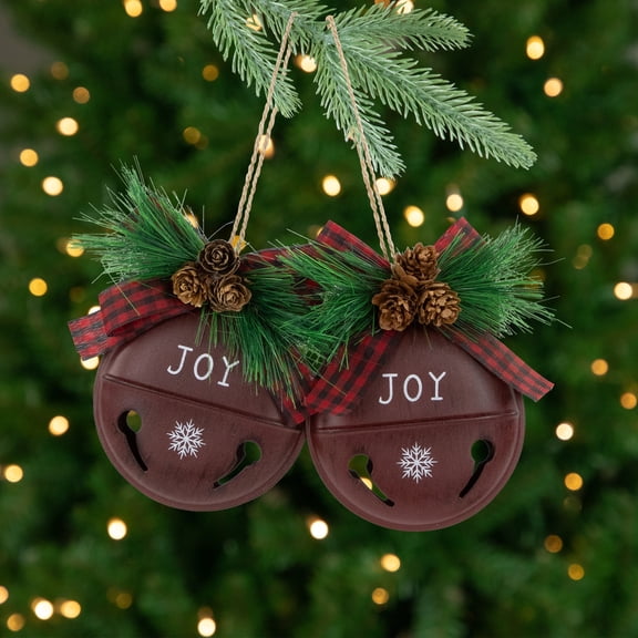 Northlight Jingle Bell "Joy" Disc Christmas Ornaments - 5" - Maroon - Set of 2