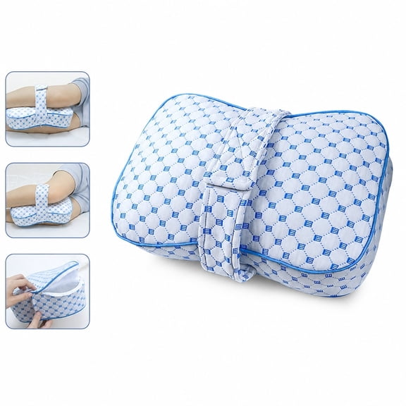 Leg Pillow for Side Sleepers, Knee Pillow with Adjustable Strap for Between Knees, Soft Leg Rest Pillow for Hip and Spine Comfort, Ice Blue