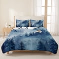 thumbnail image 3 of Queen Quilt Set 90''x96'', Blue Mountain Bedspread Coverlet with 2 Pillow Shams, Misty Forest Nature Woodland Pine Tree Landscape Breathable All Season Quilt Bedding for Bedroom/Guest Room, 3 of 9