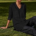 thumbnail image 6 of LEKWK Linen Tunic Tops for Women V-Neck Half Sleeve High Low Shirts Lightweight Breathable Casual Shirts with Pockets Fall Vacation Travel Outfits, 6 of 7