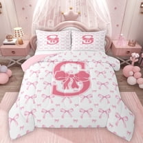 Homewish Letter Monogrammed S Bedding Comforter Set 2pcs for Teens Boys Girls,Kawaii Pink Bow Twin Comforter Sets Microfiber,Dreamy Princess Breathable Bedding Set,Lightweight Room Decor,Reversible