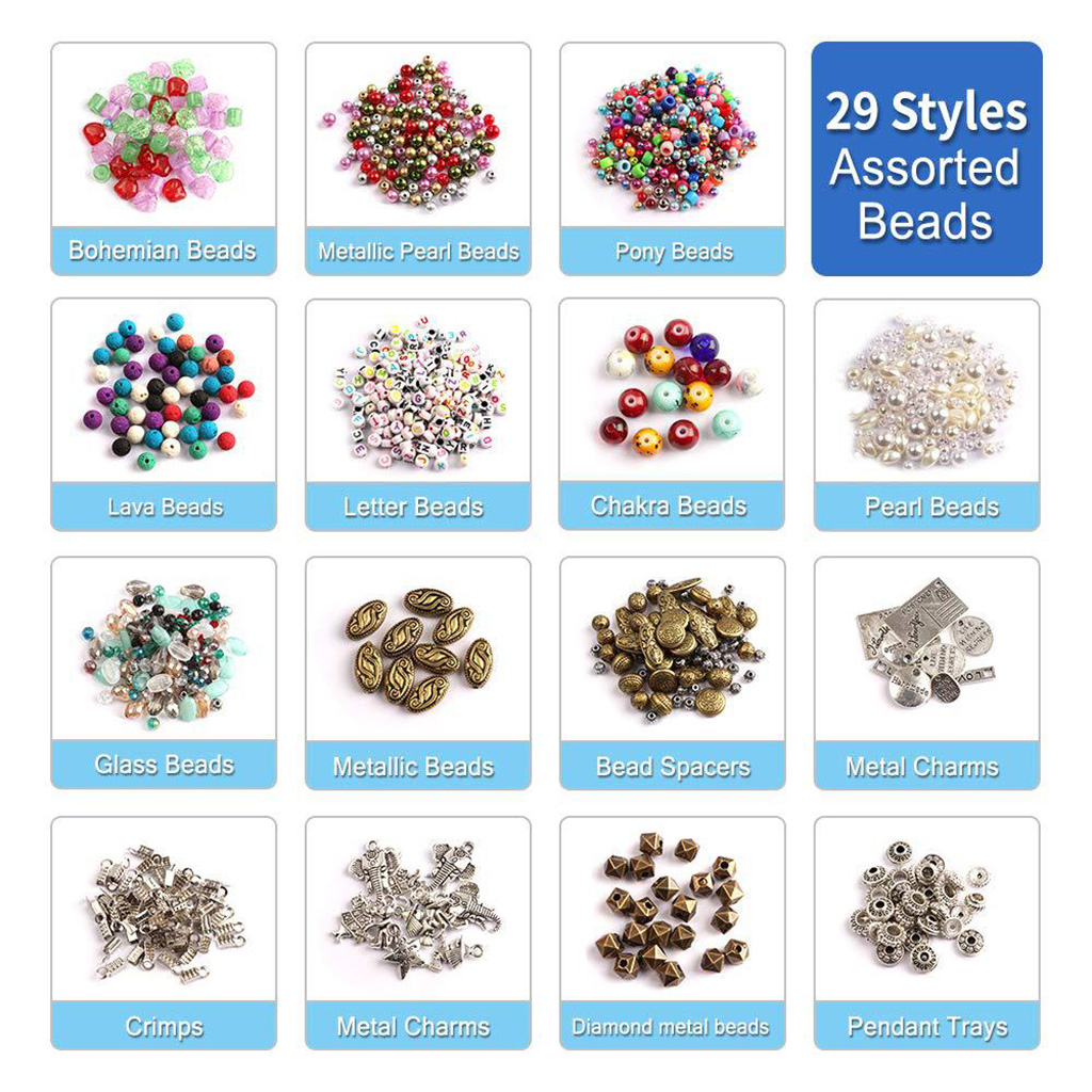 1960 Pieces Jewelry Making Supplies Kit with Beads Charms Findings Jewellery Pliers Beading Wire for DIY Necklace