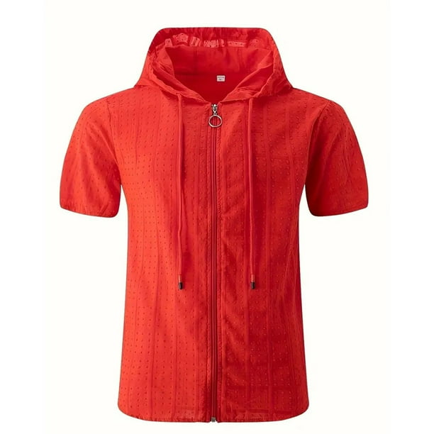 Camiseta con capucha y cremallera para hombre: sin mangas, a cuadros/color liso, verano/moda, poliéster, talla real, perfecta para el día a día y las fiestas.