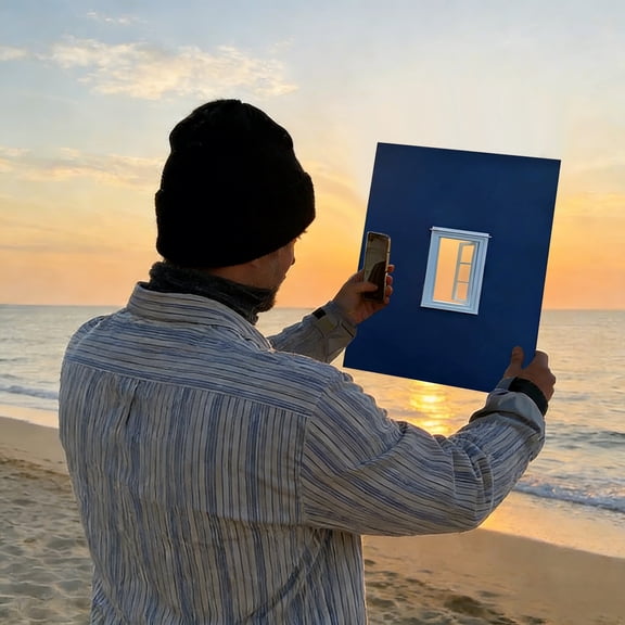 Creative Window View Photography Props, 2026 Portable Window New Frame Travel Photo Prop Shooting Window Props for Travel, Outdoor Activities, Taking Photos at Mountaintops (Blue)