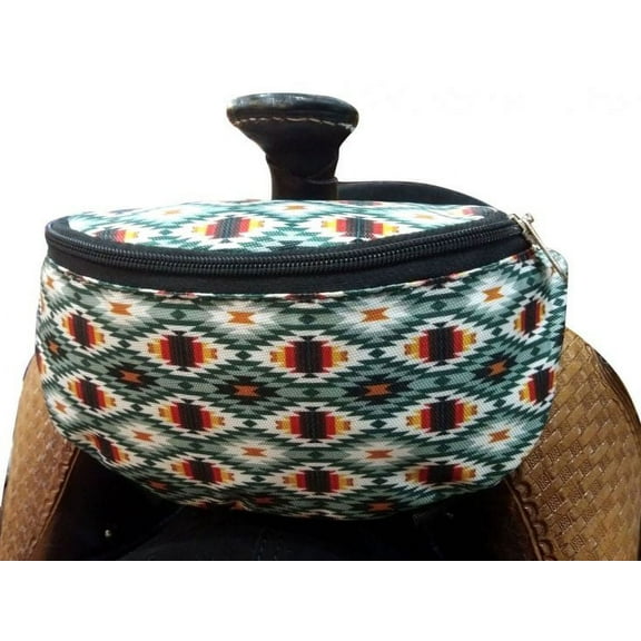 Showman Green/Gray Aztec Print Insulated Nylon Saddle Pouch