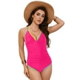 thumbnail image 6 of Wamejoo Women's One Piece 2025 Tummy Control Swimsuits Neon Color Block Swimwear Deep V Neck Slimming Bathing Suit (Hot Pink, XXL), 6 of 9
