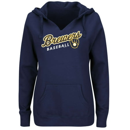 - Women's Majestic Navy Milwaukee Brewers Fresh & Exciting V-Neck Pullover Hoodie