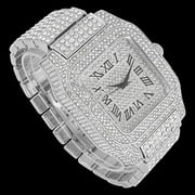 Charles Raymond Bling-ed Out Biggie Square Hip Hop Iced Out Watch You Will Hypnotize in a Crystal Watch - 0513Sq (Silver Black R# Cuban)