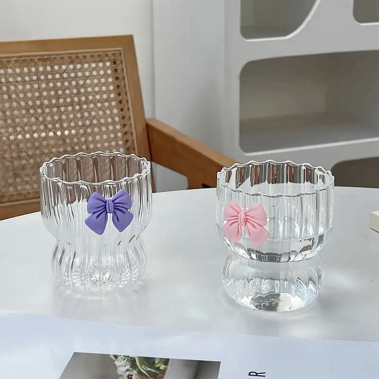 Ribbed Glass Cups, 10 Oz Vintage Drinking Glassware with Bow, Bubble Cups  for Iced Coffee, Juice, Beverage, Milk, Cocktails, Juice , Bubble Tea -  Walmart.com