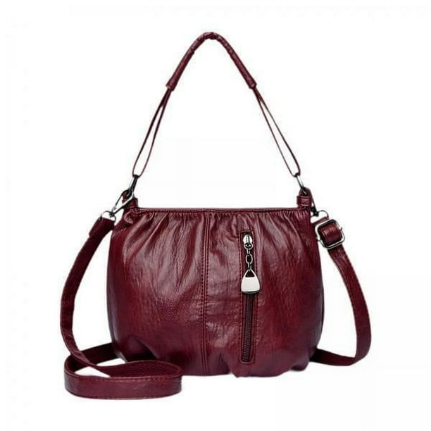 3xBolso Hobo Para Mujer De Piel Sintética, Informal, De Gran Capacidad, Ligero, Bolso De Hombro, Color Rojo Oscuro