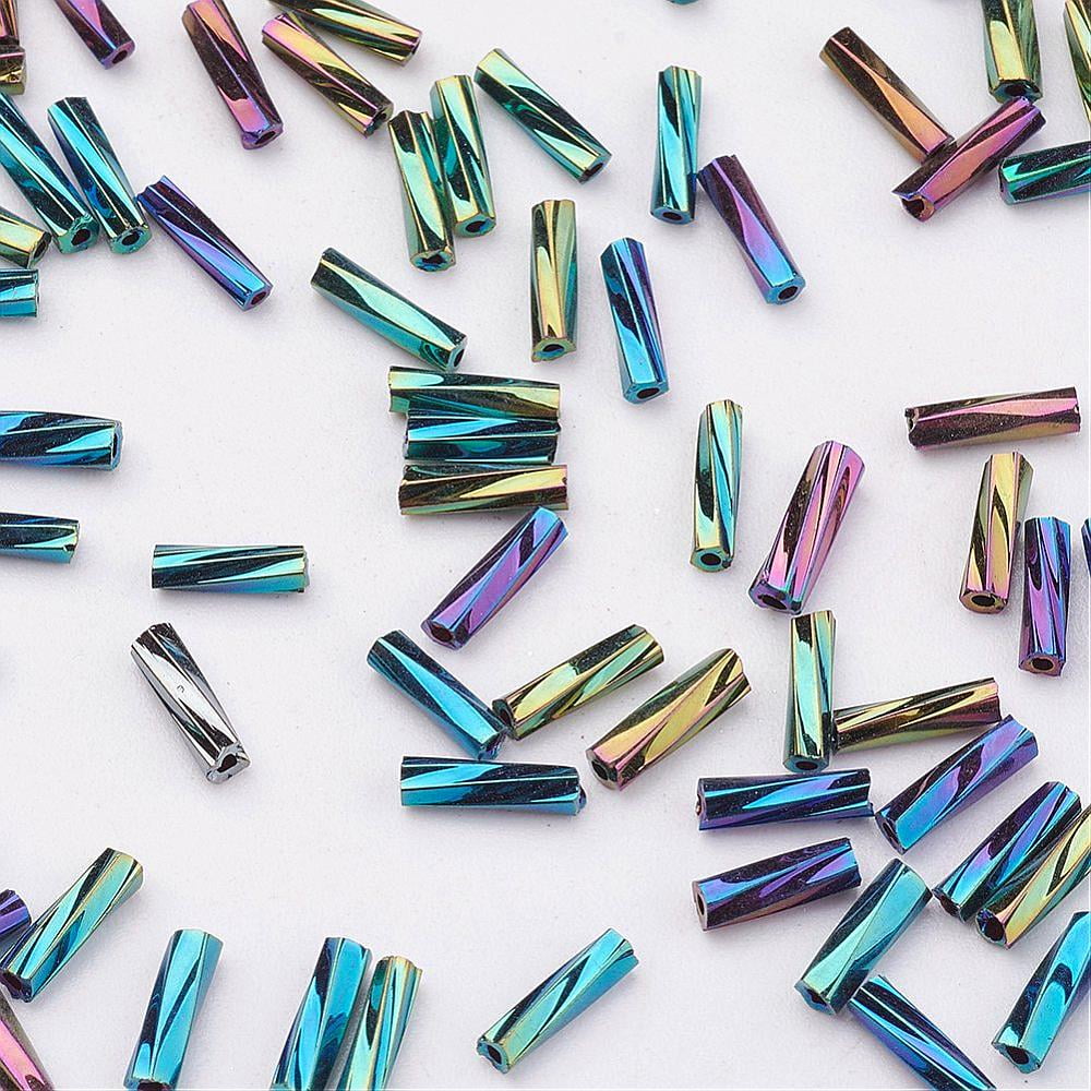 Glass Twisted Bugle Beads Iris Colorful 9x2mm Hole: 0.5mm about 7000pcs/bag