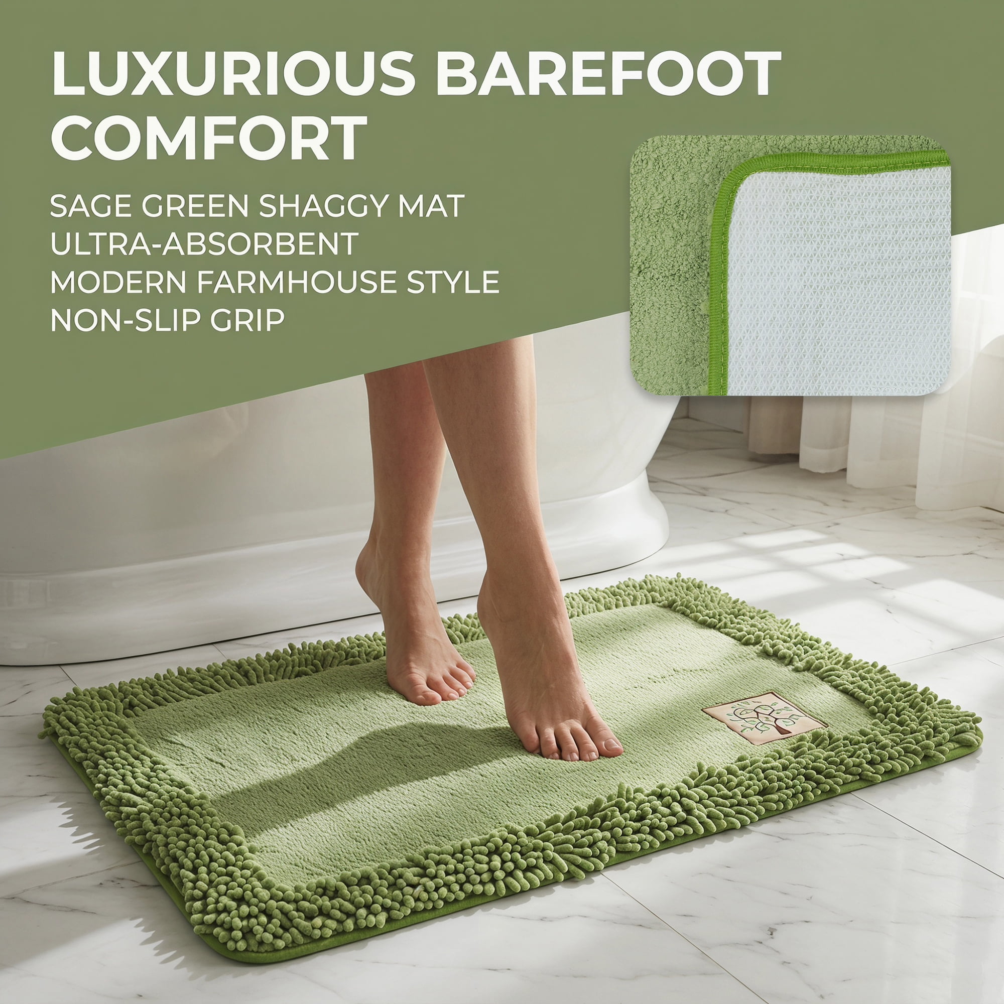 Unique Bargains Chenille Non Slip Bath Mat Ultra Soft Absorbent Shower Rug Green 24" x 16"