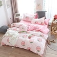 thumbnail image 6 of Cartoon Duvet Cover Set Queen Pink Peach Bedding Set Kawaii Bedding Set Lovely Peach Comforter Cover Cute Fruits Quilt Cover Tropical Plant Bedding Reversible Soft Bedspread Cover Room Decor, 6 of 6