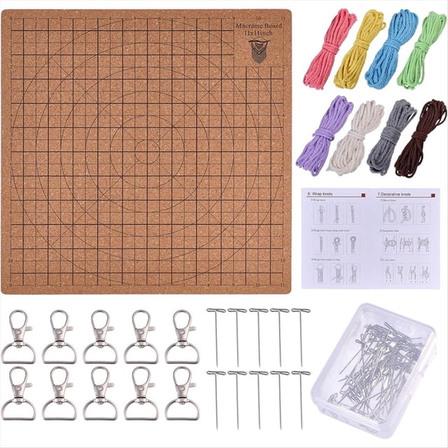 Juego de Tablero de Macramé de 28 X 28 cm para Adultos y Principiantes. CordóN de Macramé de 40 M, Tablero de Madera y Alfileres con 10 Llaveros para Trenzar.