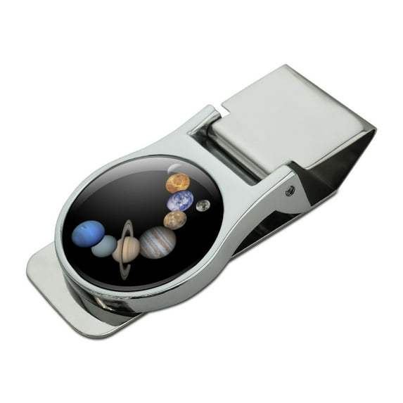 Solar System Planets Mercury Venus Mars Earth Moon Jupiter Saturn Uranus Neptune Satin Chrome Plated Metal Money Clip