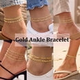 thumbnail image 5 of APSVO 6 Pcs 18K Gold Plated Ankle Bracelets for Women Cuban Figaro Paperclip Singapore Satellite Mirror Anklet Set Birthday Christmas Jewelry Gifts Teen Stocking Stuffers Adults, 5 of 6