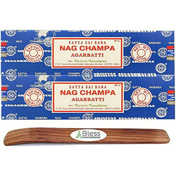 Original-Satya-Sai-Baba-Agarbatti-Incense-Sticks Hand-Rolled-Fine-Quality Purification-Relaxation-Meditation with-Ebook-Health-Rich-Wealth-Rich (Nag Champa, Pack of 100 Grams X 2) with Holder