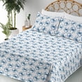 thumbnail image 3 of Ambesonne Coastal Fitted & Flat Sheet with Shams 4 Pcs Set, Crab Illustration Seashore, Full, Soft Blue Sea Blue White, 3 of 5