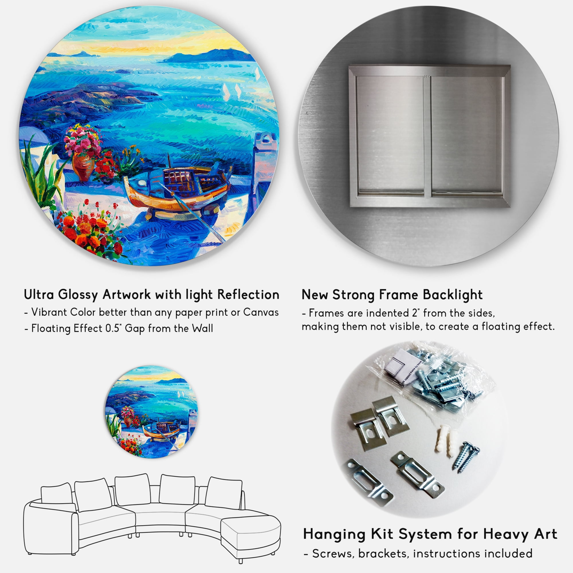 Designart 'Little Red Flowers With Sea View' Nautical & Coastal Circle Metal Wall Art 23x23 - Disc of 23