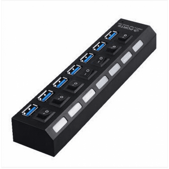 USB Hub 3.0 Splitter,7 Port USB Data Hub with Individual On/Off Switches and Lights for Laptop, PC, Computer, Mobile HDD, Flash Drive and More