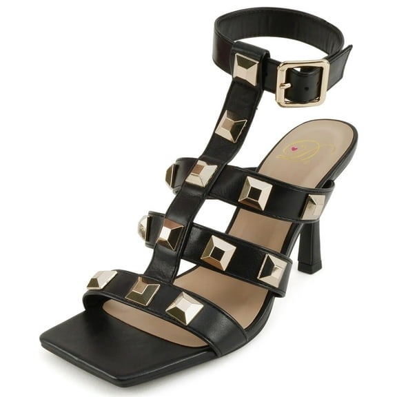 Soda Shoes Women Stiletto High Heel Buckle Ankle Multi-Strap Open Square Toe Fisherman Studded Sandals Upton-S Black 7