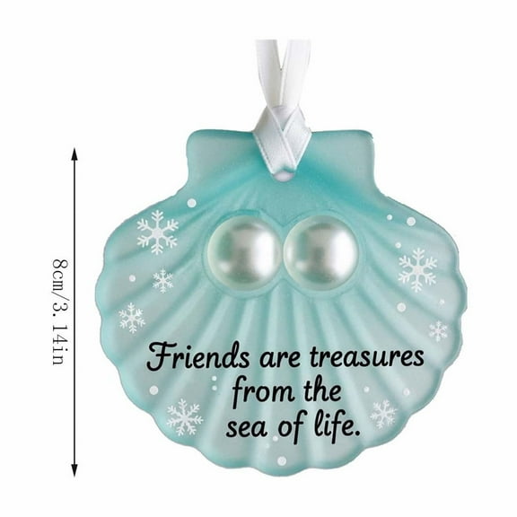 JeashCHAT Scallop Shell-Shaped Sea Glass Friendship Christmas Ornaments, Friendship Gifts Keepsake, Acrylic Pendant Christmas Tree Hanging Decorations, Xmas Gifts for Friends