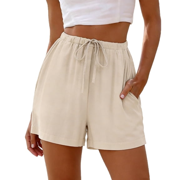 TaTaai Womens Womens Casual Drawstring Elastic Waist Shorts Linen Texture Ruffle Trim Loose Fit With Pockets Soft Comfy Lightweight Short Pants For Home Daily Gift