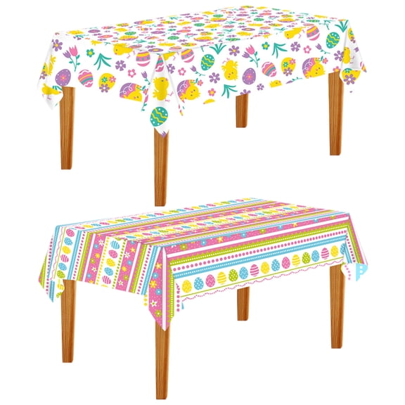 Tumao 2 Pack Easter Tablecloth, Colorful Easter Eggs Tablecloths, 108 x 54 Inch Disposable Vinyl Rectangle Table Cover Decorations for Kitchen Activity Tables Decor Party Decorations