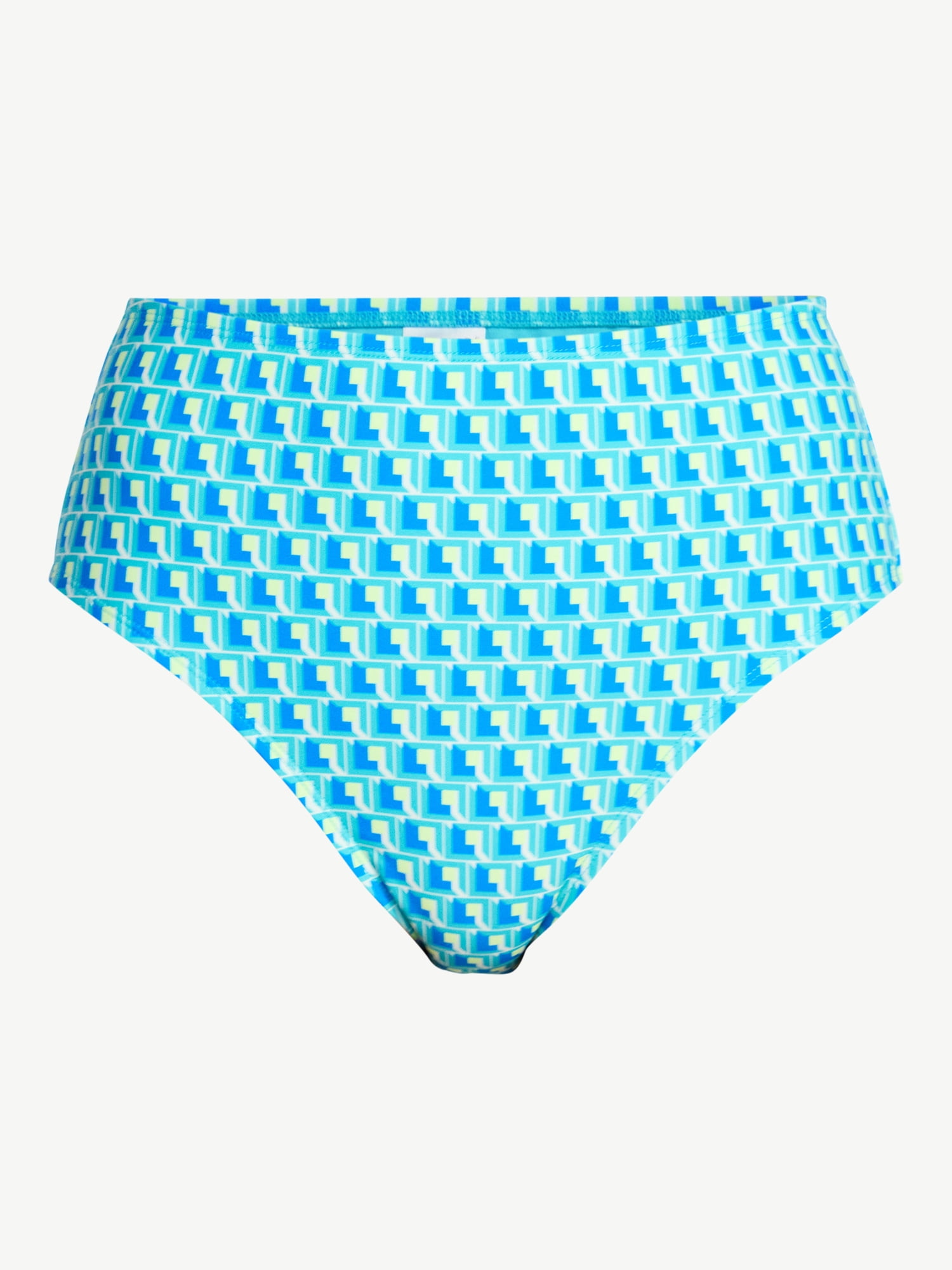 Time and Tru Women's and Women's Plus Size High Waist Geo Print Bikini Bottoms, Sizes XS-3X, Family Swim